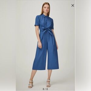 Gal Meets Glam Sawyer Jumpsuit Size 10 Anthropologie‎ Wide Leg Blue Tie Waist